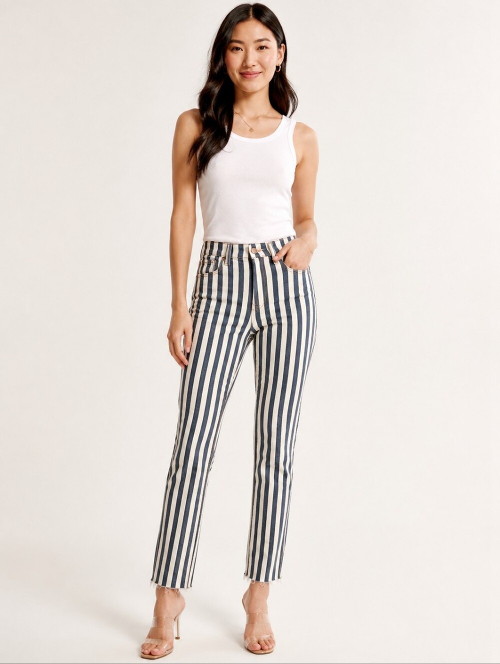 ❤️ NWT! KENSIE VINTAGE LUXE THE ALLIE HIGH-RISE SLIM STRAIGHT JEANS IN STRIPE, 6